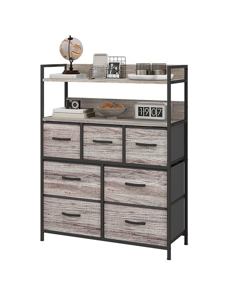 HOMCOM Rustic Chest of Seven Fabric Drawers - Grey Wood Effect 831-764V00GY - pic 85079 | FastDaddyshop