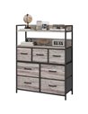 HOMCOM Rustic Chest of Seven Fabric Drawers - Grey Wood Effect 831-764V00GY