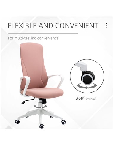 Vinsetto High-Back Office Chair, Elastic Desk Chair with Armrests, Tilt Function, Adjustable Seat Height, Pink