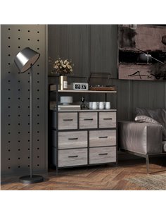 HOMCOM Rustic Chest of Seven Fabric Drawers - Grey Wood Effect 831-764V00GY 2