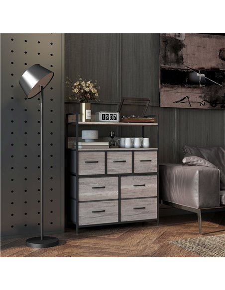 HOMCOM Rustic Chest of Seven Fabric Drawers - Grey Wood Effect 831-764V00GY - pic 85080 | FastDaddyshop