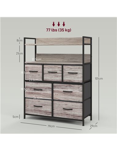 HOMCOM Rustic Chest of Seven Fabric Drawers - Grey Wood Effect 831-764V00GY