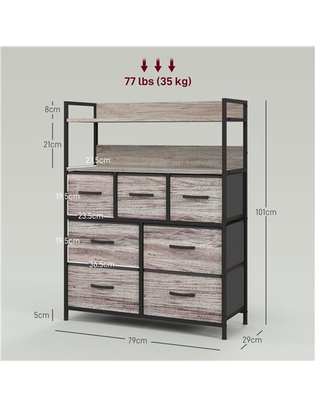HOMCOM Rustic Chest of Seven Fabric Drawers - Grey Wood Effect 831-764V00GY - pic 85081 | FastDaddyshop