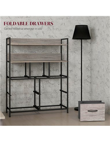 HOMCOM Rustic Chest of Seven Fabric Drawers - Grey Wood Effect 831-764V00GY