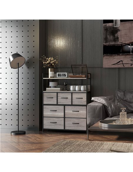 HOMCOM Rustic Chest of Seven Fabric Drawers - Grey Wood Effect 831-764V00GY - pic 85087 | FastDaddyshop