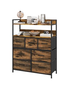 HOMCOM Rustic Chest of Seven Fabric Drawers - Brown Wood Effect 831-764V00RB