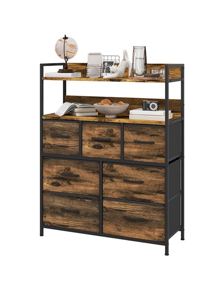 HOMCOM Rustic Chest of Seven Fabric Drawers - Brown Wood Effect 831-764V00RB - pic 85088 | FastDaddyshop