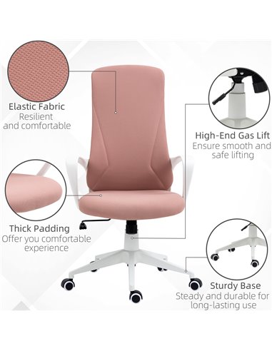 Vinsetto High-Back Office Chair, Elastic Desk Chair with Armrests, Tilt Function, Adjustable Seat Height, Pink