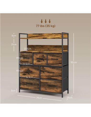 HOMCOM Rustic Chest of Seven Fabric Drawers - Brown Wood Effect 831-764V00RB
