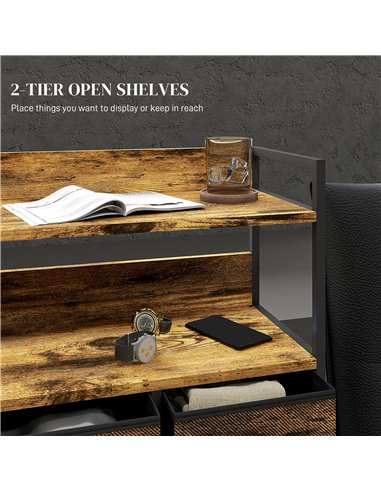HOMCOM Rustic Chest of Seven Fabric Drawers - Brown Wood Effect 831-764V00RB