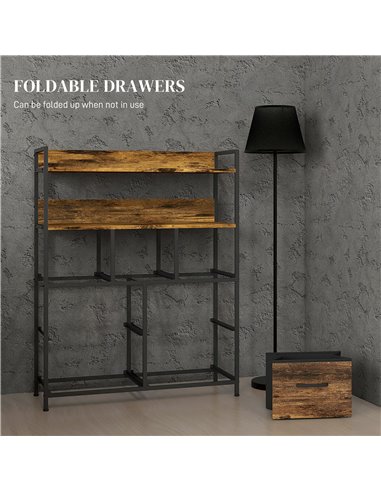 HOMCOM Rustic Chest of Seven Fabric Drawers - Brown Wood Effect 831-764V00RB