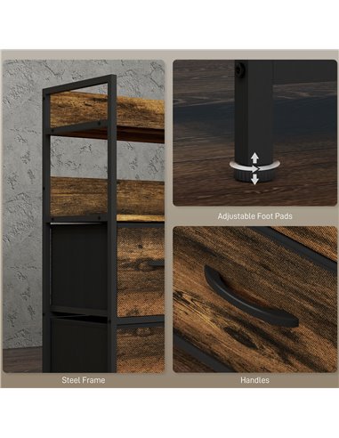 HOMCOM Rustic Chest of Seven Fabric Drawers - Brown Wood Effect 831-764V00RB