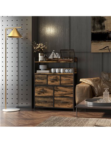HOMCOM Rustic Chest of Seven Fabric Drawers - Brown Wood Effect 831-764V00RB
