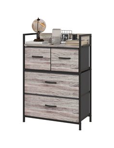 HOMCOM Rustic Chest of Four Fabric Drawers - Grey Wood Effect 831-760V00GY