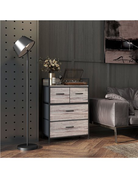 HOMCOM Rustic Chest of Four Fabric Drawers - Grey Wood Effect 831-760V00GY - pic 85098 | FastDaddyshop