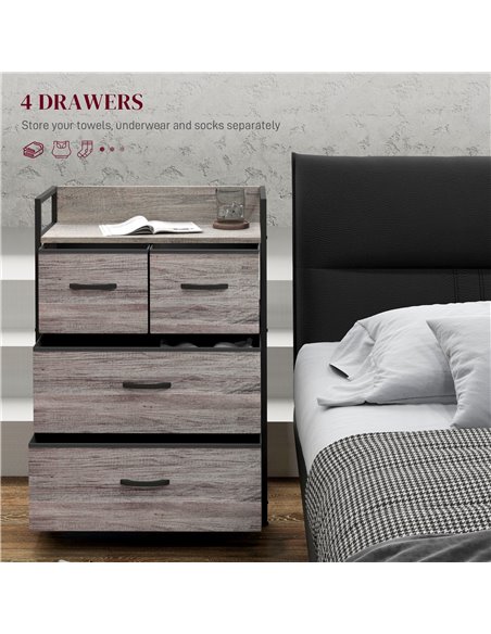 HOMCOM Rustic Chest of Four Fabric Drawers - Grey Wood Effect 831-760V00GY - pic 85100 | FastDaddyshop