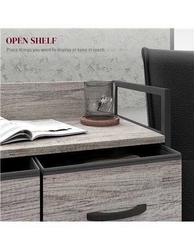 HOMCOM Rustic Chest of Four Fabric Drawers - Grey Wood Effect 831-760V00GY