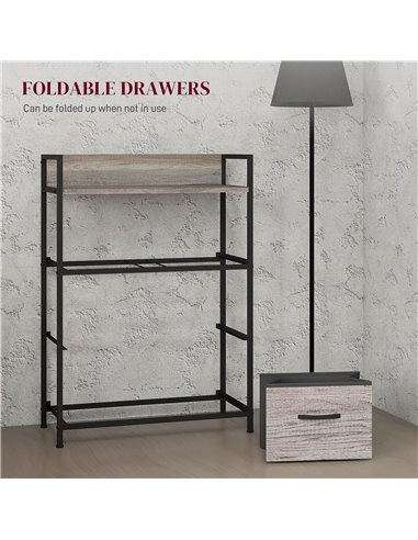 HOMCOM Rustic Chest of Four Fabric Drawers - Grey Wood Effect 831-760V00GY