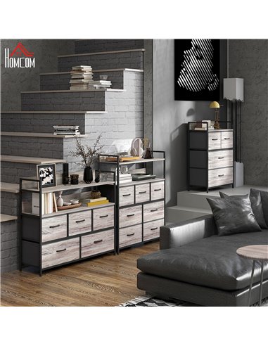 HOMCOM Rustic Chest of Four Fabric Drawers - Grey Wood Effect 831-760V00GY