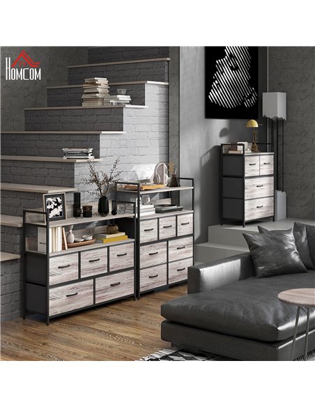 HOMCOM Rustic Chest of Four Fabric Drawers - Grey Wood Effect 831-760V00GY - pic 85104 | FastDaddyshop