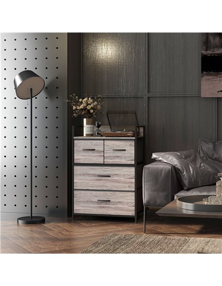HOMCOM Rustic Chest of Four Fabric Drawers - Grey Wood Effect 831-760V00GY - pic 85105 | FastDaddyshop