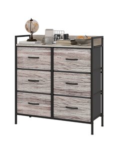 HOMCOM Rustic Chest of Six Fabric Drawers - Grey Wood Effect 831-763V00GY