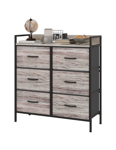 HOMCOM Rustic Chest of Six Fabric Drawers - Grey Wood Effect 831-763V00GY - pic 85106 | FastDaddyshop