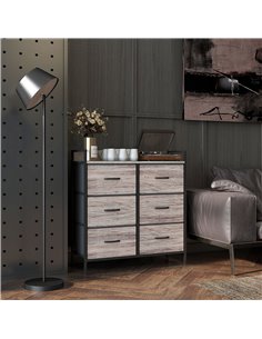 HOMCOM Rustic Chest of Six Fabric Drawers - Grey Wood Effect 831-763V00GY 2