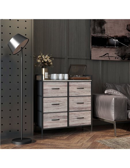 HOMCOM Rustic Chest of Six Fabric Drawers - Grey Wood Effect 831-763V00GY - pic 85107 | FastDaddyshop