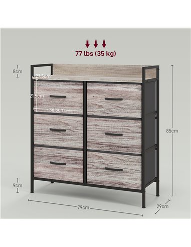 HOMCOM Rustic Chest of Six Fabric Drawers - Grey Wood Effect 831-763V00GY