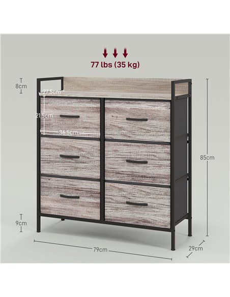 HOMCOM Rustic Chest of Six Fabric Drawers - Grey Wood Effect 831-763V00GY - pic 85108 | FastDaddyshop