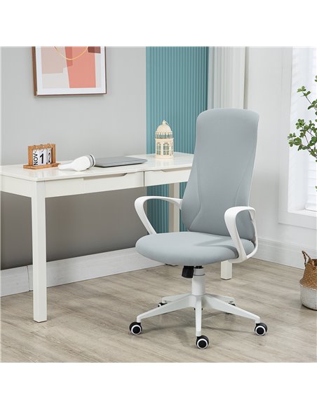 Vinsetto High-Back Office Chair, Elastic Desk Chair with Armrests, Tilt Function, Adjustable Seat Height, Light Grey - pic 8511 | FastDaddyshop