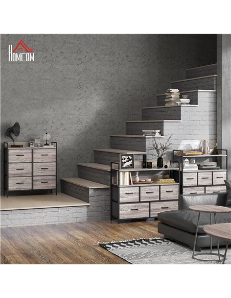 HOMCOM Rustic Chest of Six Fabric Drawers - Grey Wood Effect 831-763V00GY - pic 85113 | FastDaddyshop