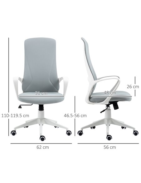 Vinsetto High-Back Office Chair, Elastic Desk Chair with Armrests, Tilt Function, Adjustable Seat Height, Light Grey - pic 8512 | FastDaddyshop