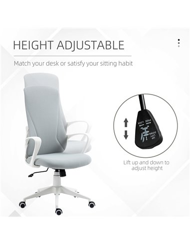 Vinsetto High-Back Office Chair, Elastic Desk Chair with Armrests, Tilt Function, Adjustable Seat Height, Light Grey