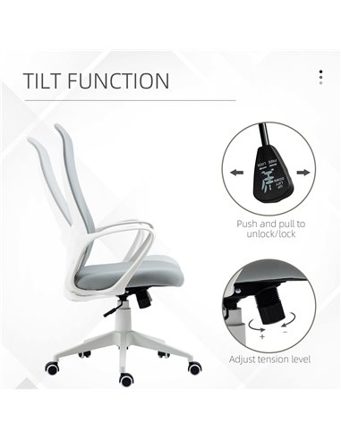 Vinsetto High-Back Office Chair, Elastic Desk Chair with Armrests, Tilt Function, Adjustable Seat Height, Light Grey