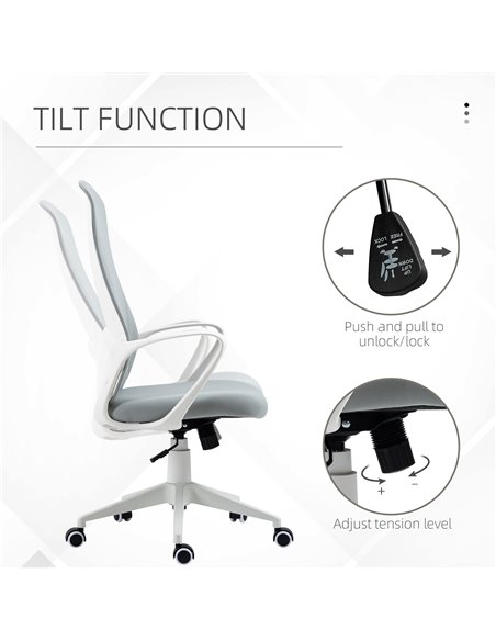Vinsetto High-Back Office Chair, Elastic Desk Chair with Armrests, Tilt Function, Adjustable Seat Height, Light Grey - pic 8514 | FastDaddyshop