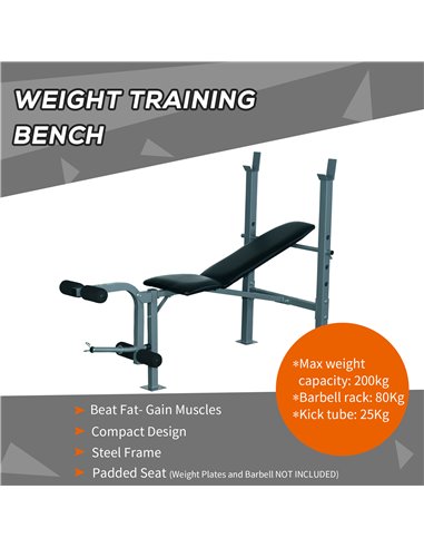 HOMCOM Heavy Duty Adjustable Multi Gym Chest Leg Arm Weight Bench w/4 Incline Postions - Black/Silver A91-032