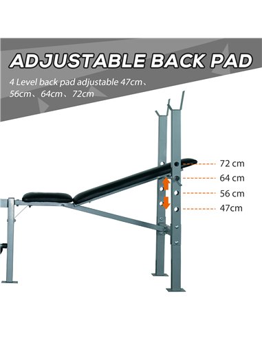 HOMCOM Heavy Duty Adjustable Multi Gym Chest Leg Arm Weight Bench w/4 Incline Postions - Black/Silver A91-032