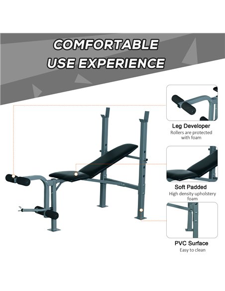HOMCOM Heavy Duty Adjustable Multi Gym Chest Leg Arm Weight Bench w/4 Incline Postions - Black/Silver A91-032 - pic 85147 | FastDaddyshop