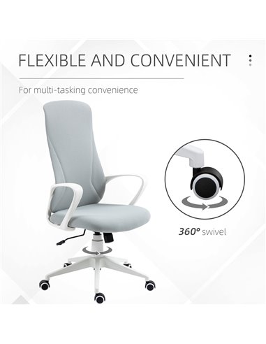 Vinsetto High-Back Office Chair, Elastic Desk Chair with Armrests, Tilt Function, Adjustable Seat Height, Light Grey