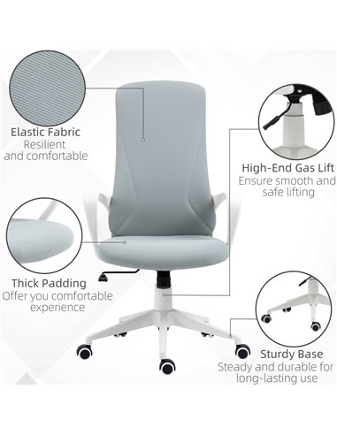 Vinsetto High-Back Office Chair, Elastic Desk Chair with Armrests, Tilt Function, Adjustable Seat Height, Light Grey