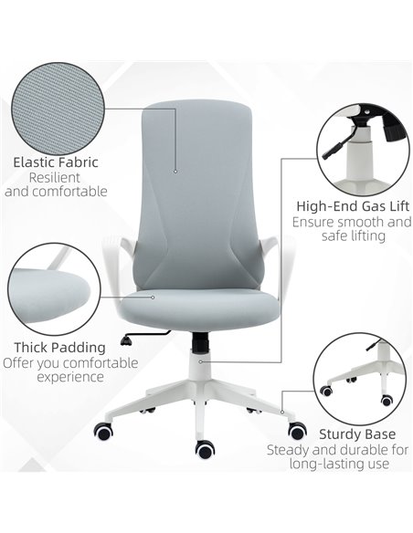 Vinsetto High-Back Office Chair, Elastic Desk Chair with Armrests, Tilt Function, Adjustable Seat Height, Light Grey - pic 8517 | FastDaddyshop