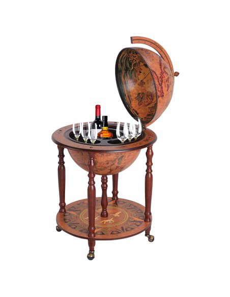 HOMCOM Retro Globe Bar Cabinet: Movable Wine & Beverage Trolley with Glass Bottle Holder, 45cm, Chestnut 801-072 - pic 85178 | FastDaddyshop