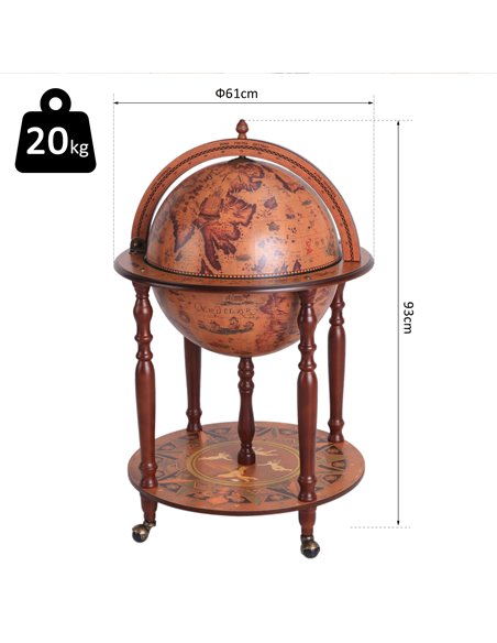 HOMCOM Retro Globe Bar Cabinet: Movable Wine & Beverage Trolley with Glass Bottle Holder, 45cm, Chestnut 801-072 - pic 85180 | FastDaddyshop