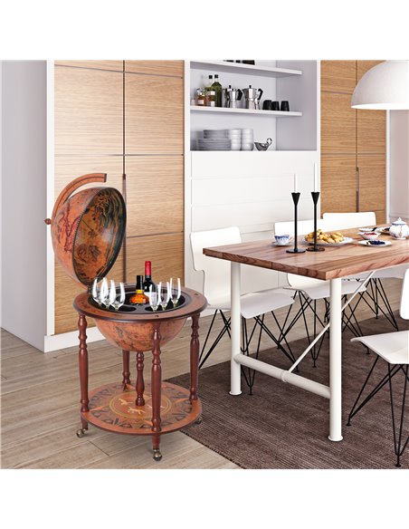 HOMCOM Retro Globe Bar Cabinet: Movable Wine & Beverage Trolley with Glass Bottle Holder, 45cm, Chestnut 801-072 - pic 85184 | FastDaddyshop