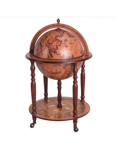 HOMCOM Retro Globe Bar Cabinet: Movable Wine & Beverage Trolley with Glass Bottle Holder, 45cm, Chestnut 801-072