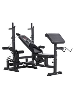 HOMCOM Multi-Exercise Full-Body Weight Rack with Bench Press, Leg Extension, Chest Fly Resistance Band & Preacher Curl A91-131BK