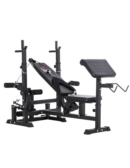 HOMCOM Multi-Exercise Full-Body Weight Rack with Bench Press, Leg Extension, Chest Fly Resistance Band & Preacher Curl A91-131BK - pic 85223 | FastDaddyshop