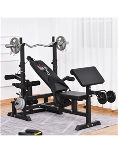 HOMCOM Multi-Exercise Full-Body Weight Rack with Bench Press, Leg Extension, Chest Fly Resistance Band & Preacher Curl A91-131BK 2